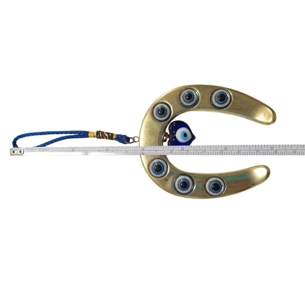 Evil Eye Horseshoe Wall Hanging Charm Blue Heart Nazar Amulet 8-9 in